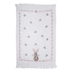 Clayre & Eef Gästehandtuch 40x66 cm Weiß Braun Baumwolle Kaninchen