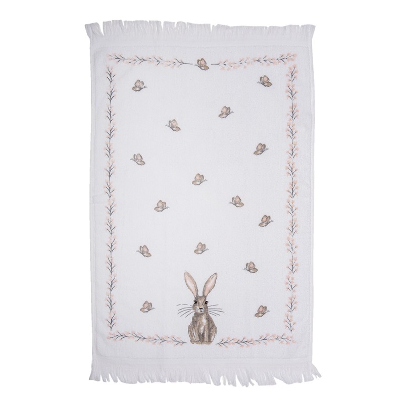 Clayre & Eef Serviette invité 40x66 cm Blanc Marron Coton Lapin
