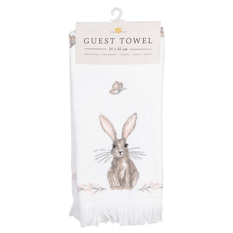 Clayre & Eef Serviette invité 40x66 cm Blanc Marron Coton Lapin