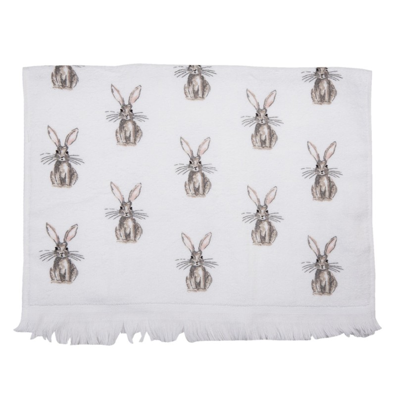 Clayre & Eef Asciugamano per ospiti 40x66 cm Bianco Marrone  Cotone Coniglio