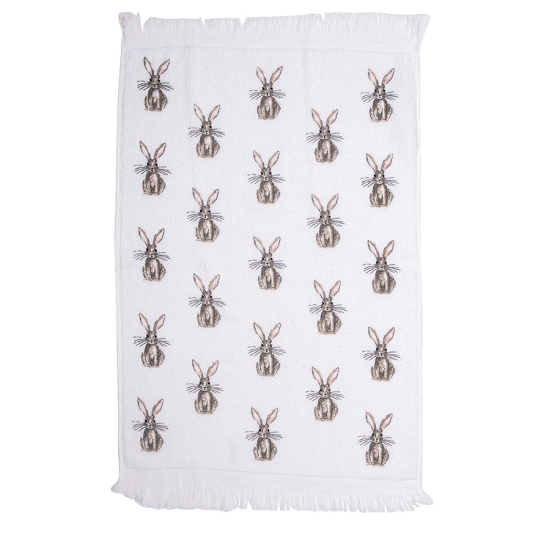 Clayre & Eef Asciugamano per ospiti 40x66 cm Bianco Marrone  Cotone Coniglio