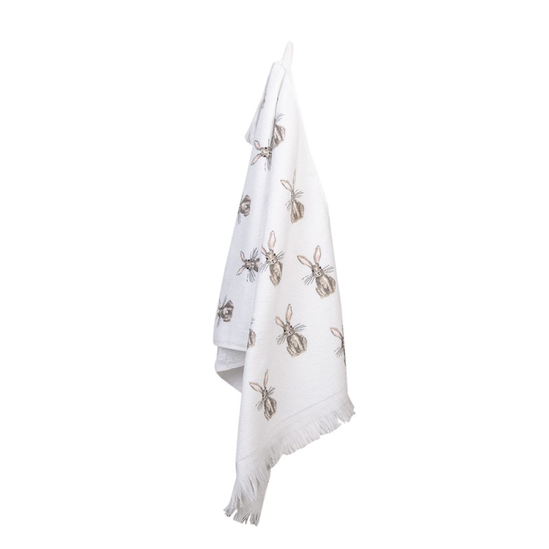Clayre & Eef Asciugamano per ospiti 40x66 cm Bianco Marrone  Cotone Coniglio