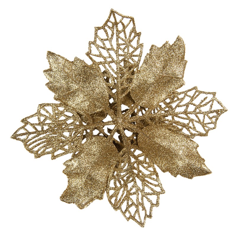 Clayre & Eef Artificial Plant Poinsettia Ø 22x5 cm Gold colored Plastic