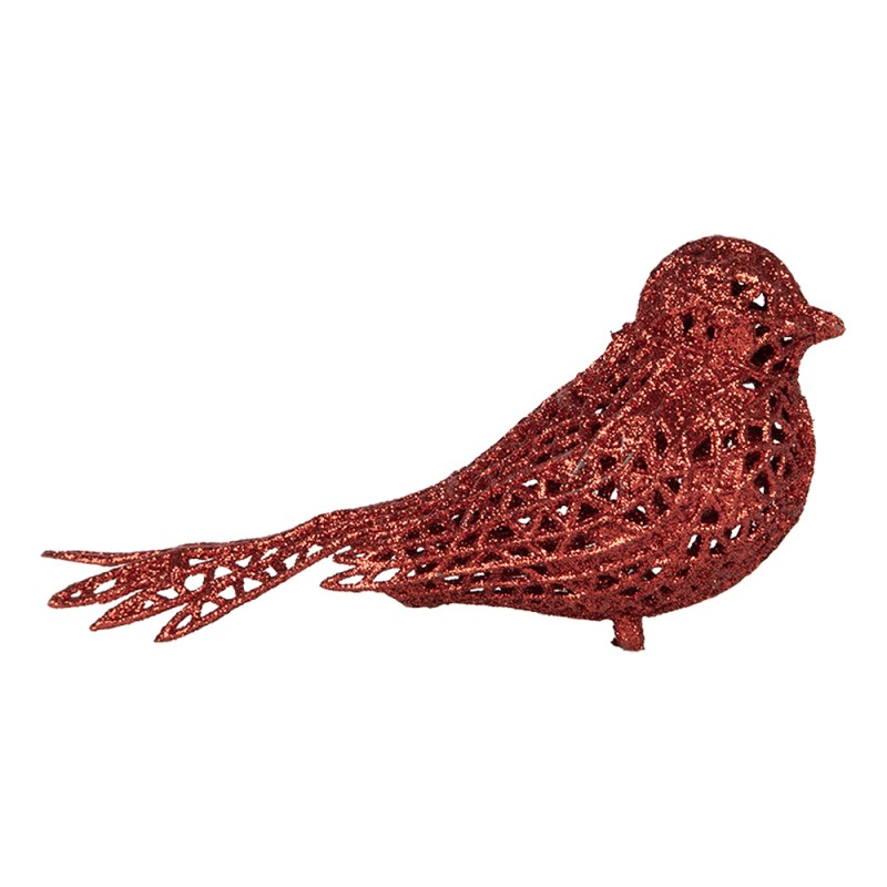 Clayre & Eef Ornamento Natalizio Uccello 16x6x6 cm Rosso Plastica