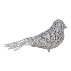 Clayre & Eef Ornamento Natalizio Uccello 16x6x6 cm Color argento Plastica
