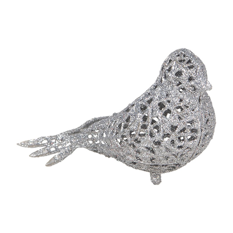 Clayre & Eef Ornamento Natalizio Uccello 16x6x6 cm Color argento Plastica