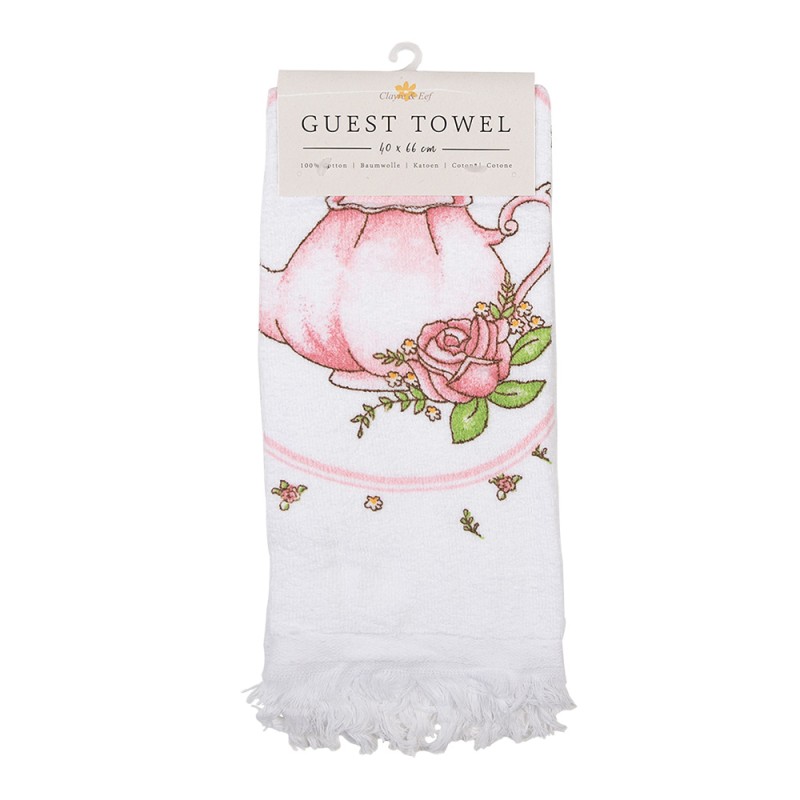 Clayre & Eef Guest Towel 40x66 cm White Cotton Roses