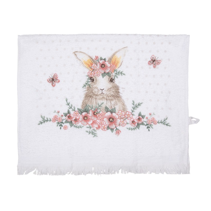Clayre & Eef Serviette invité 40x66 cm Blanc Rose Coton Lapin