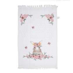 Clayre & Eef Serviette invité 40x66 cm Blanc Rose Coton Lapin