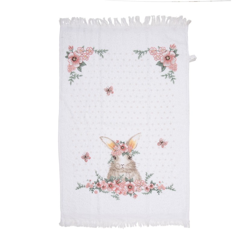 Clayre & Eef Serviette invité 40x66 cm Blanc Rose Coton Lapin