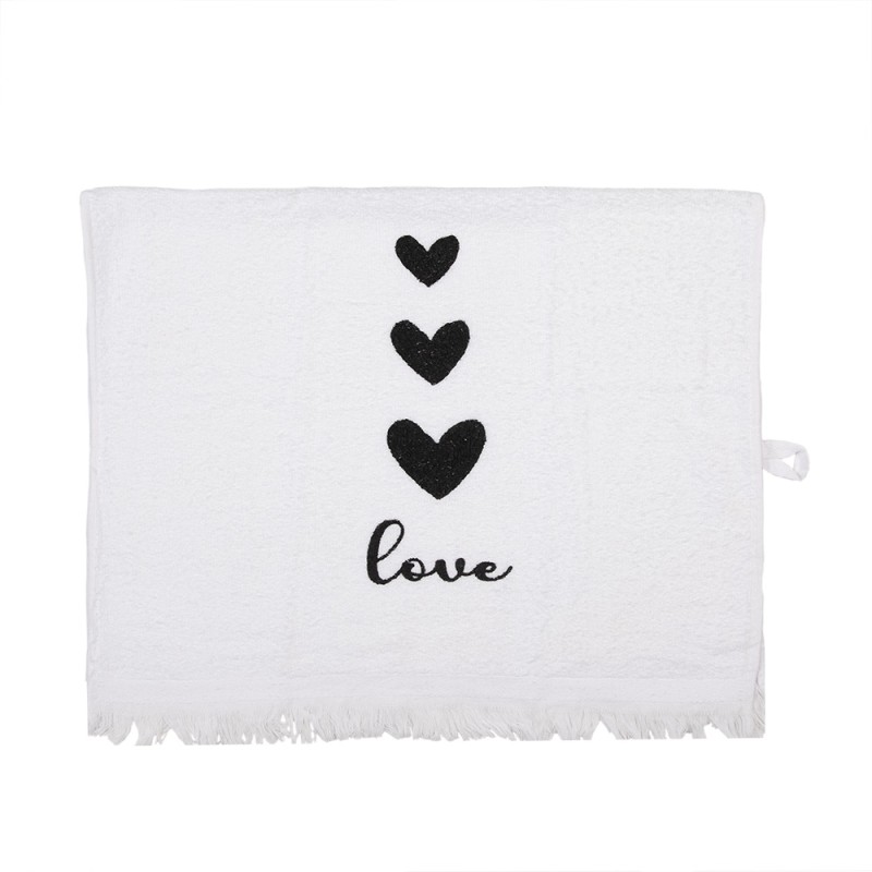 Clayre & Eef Guest Towel 40x66 cm White Cotton Hearts