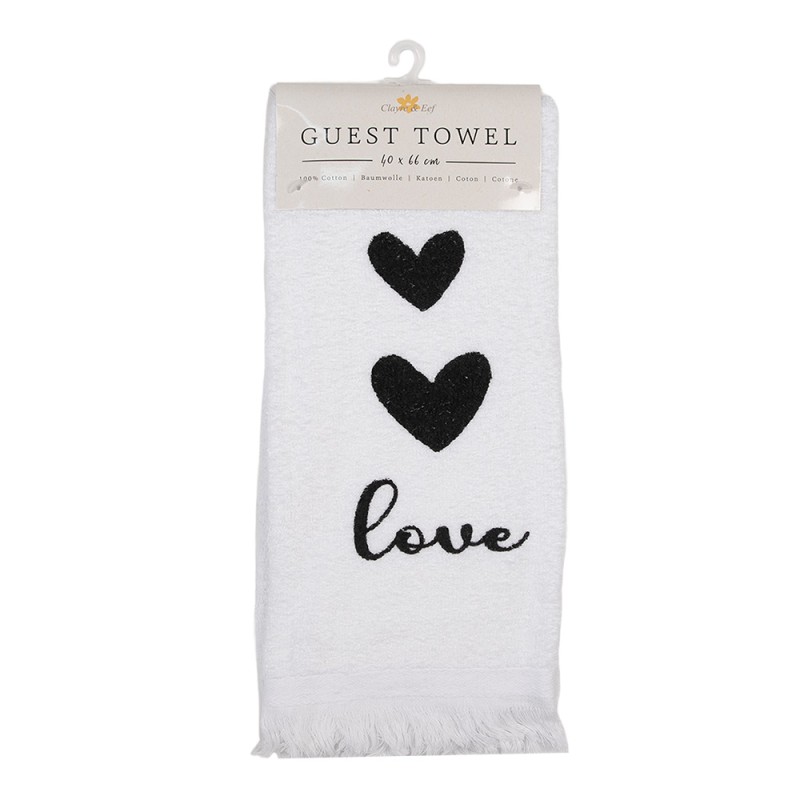 Clayre & Eef Guest Towel 40x66 cm White Cotton Hearts