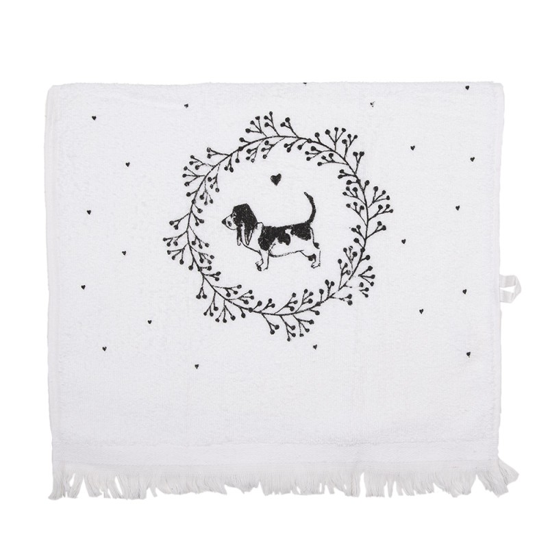 Clayre & Eef Asciugamano per ospiti 40x66 cm Bianco Cotone Cane