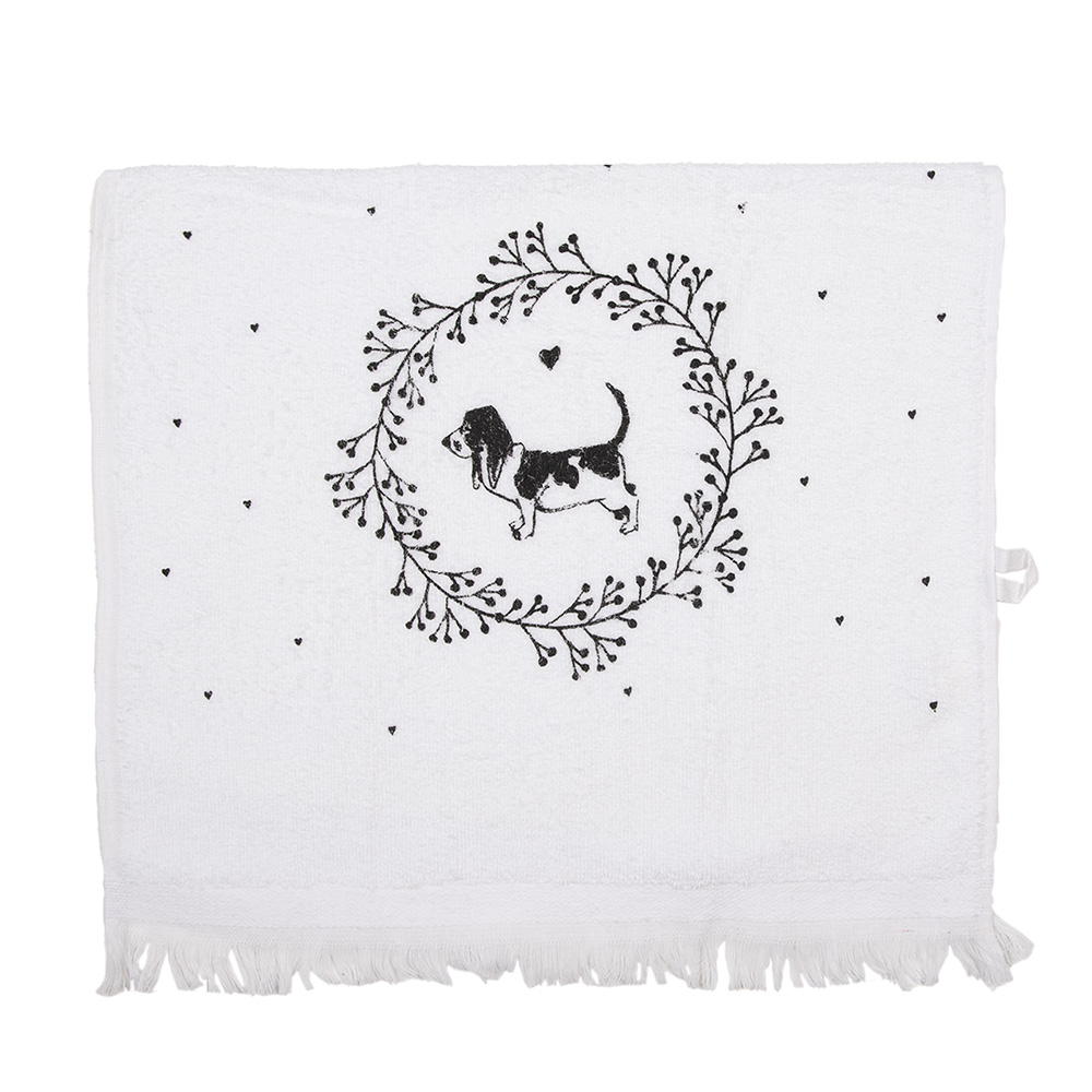 Clayre&Eef Gastendoekje 40x66 cm Wit Katoen Hond afbeelding
