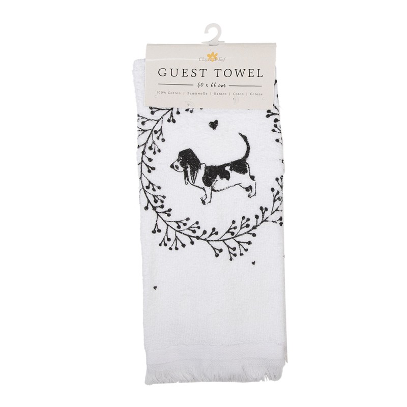 Clayre & Eef Asciugamano per ospiti 40x66 cm Bianco Cotone Cane