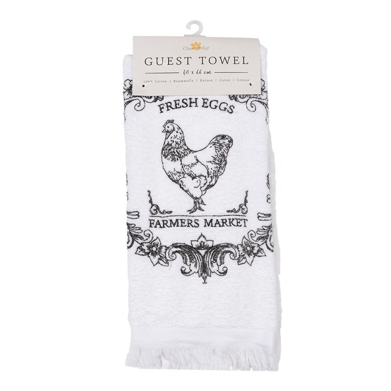 Clayre & Eef Asciugamano per ospiti 40x66 cm Bianco Cotone Gallo
