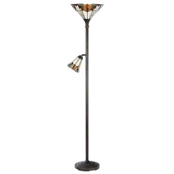 LumiLamp Lampadaire Tiffany Ø 30x178 cm Beige Rouge Métal Verre