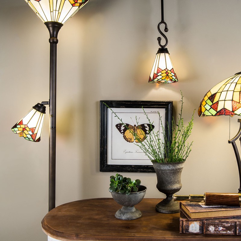 LumiLamp Tiffany Vloerlamp  Ø 30x178 cm Beige Rood Metaal Glas