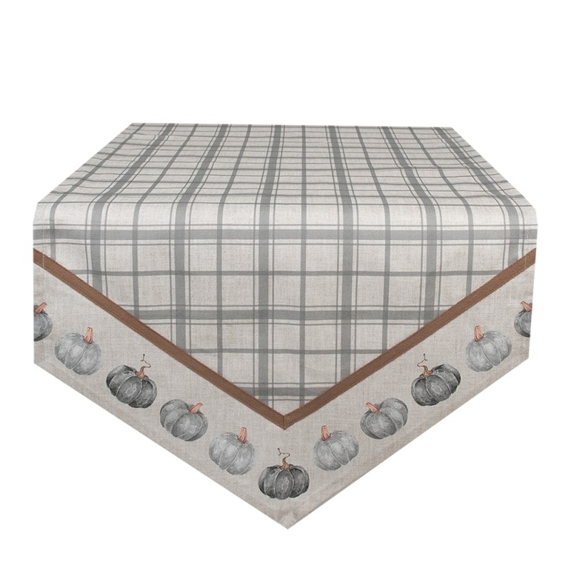 Clayre & Eef Table Runner 50x160 cm Grey Cotton Pumpkin