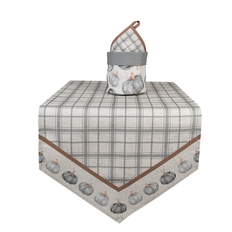 Clayre & Eef Table Runner 50x160 cm Grey Cotton Pumpkin