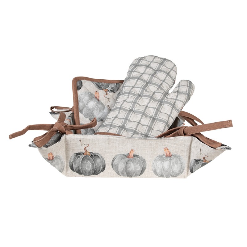 Clayre & Eef Cestino del pane 35x35x8 cm Grigio Cotone Quadrato Zucca