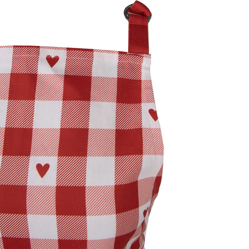 Clayre & Eef Küchenschürze 70x85 cm Weiß Rot Baumwolle Herzen Karos
