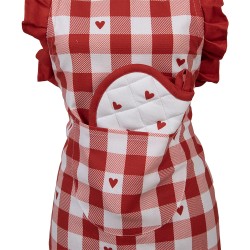Clayre & Eef Grembiule bambino 56x48 cm Bianco Rosso  Cotone Cuoricini