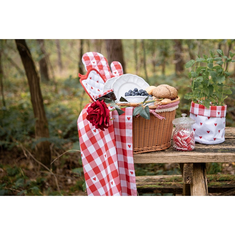 Clayre & Eef Grembiule bambino 56x48 cm Bianco Rosso  Cotone Cuoricini