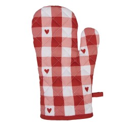 Clayre & Eef Manique de four 18x30 cm Blanc Rouge Coton Coeurs