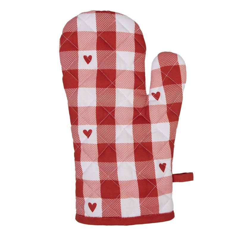 Clayre & Eef Manique de four 18x30 cm Blanc Rouge Coton Coeurs