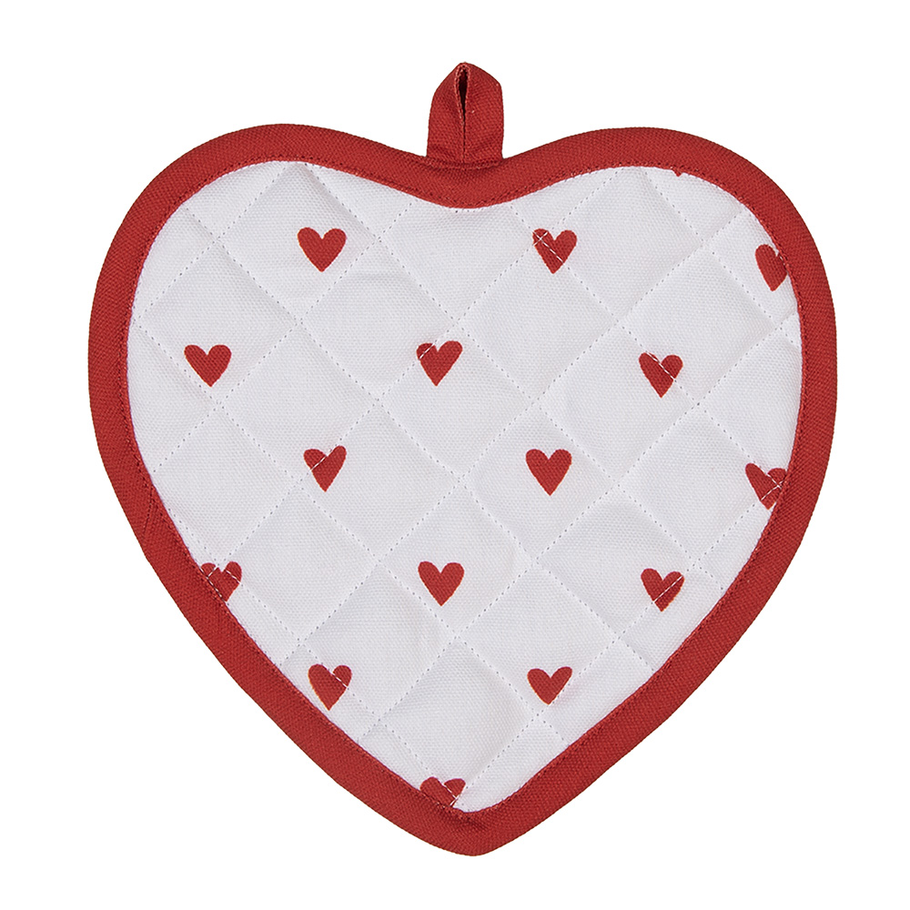 Clayre&Eef Pannenlap 20x20 cm Wit Rood Katoen Hartjes afbeelding