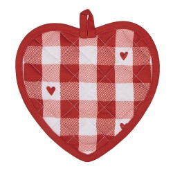 Clayre & Eef Pannenlap 20x20 cm Wit Rood Katoen Hartvormig Hartjes