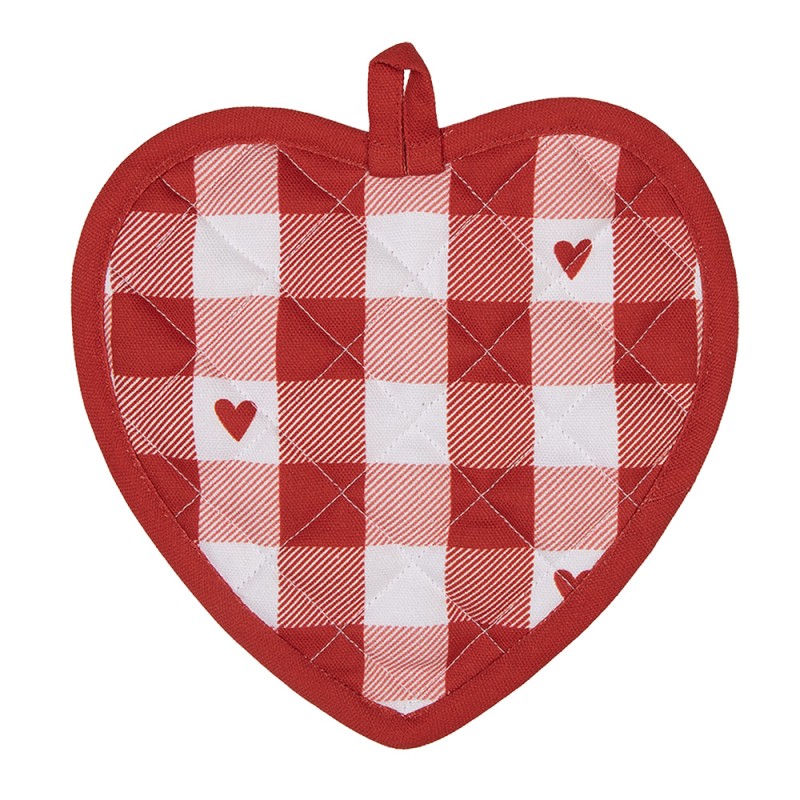 Clayre & Eef Pot Holder 20x20 cm White Red Cotton Heart-Shaped Hearts
