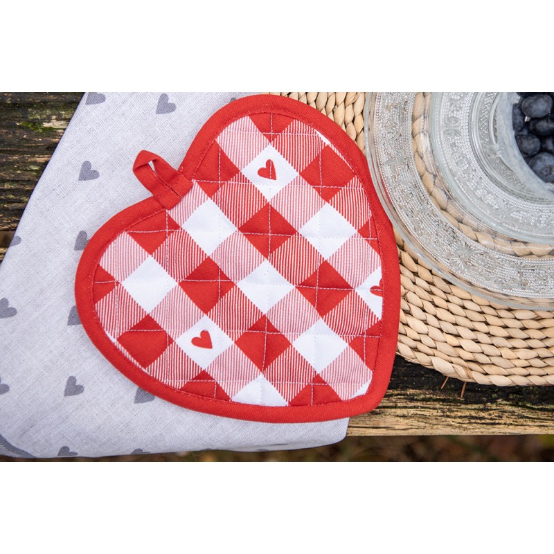 Clayre & Eef Pot Holder 20x20 cm White Red Cotton Heart-Shaped Hearts