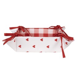 Clayre & Eef Bread Basket 35x35x8 cm White Red Cotton Square Hearts