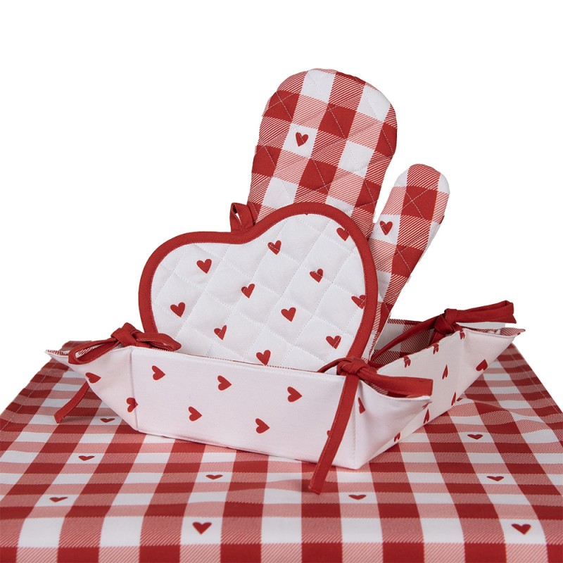 Clayre & Eef Broodmand 35x35x8 cm Wit Rood Katoen Vierkant Hartjes