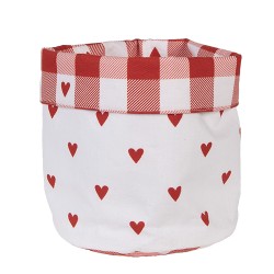 Clayre & Eef Bread Basket Ø 15x16 cm White Red Cotton Round Hearts