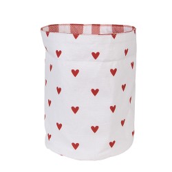 Clayre & Eef Bread Basket Ø 15x16 cm White Red Cotton Round Hearts