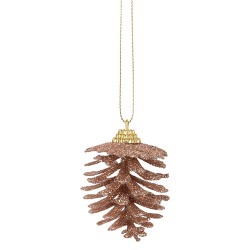 Clayre & Eef Ornement de Noël Pomme de pin Ø 5x7 cm Marron Plastique