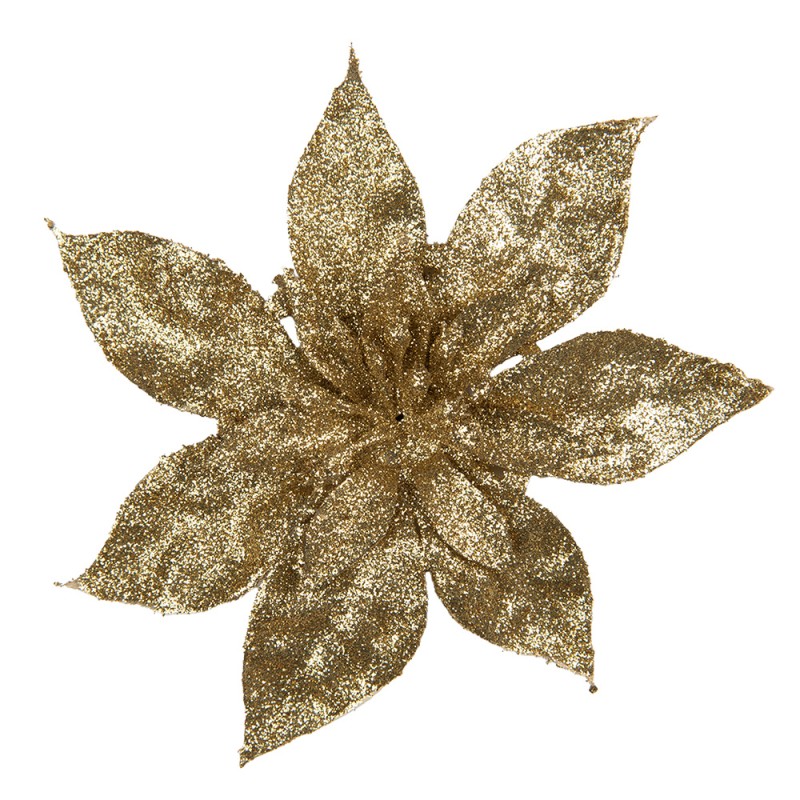 Clayre & Eef Fleur artificielle Poinsettia Ø 15x2 cm Couleur or Plastique