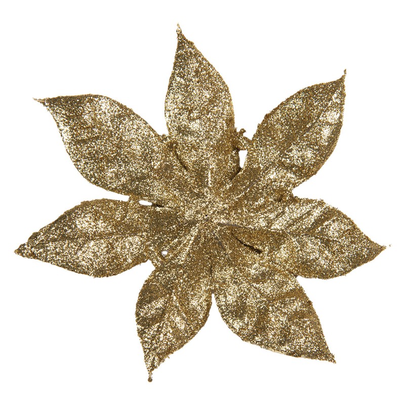 Clayre & Eef Fleur artificielle Poinsettia Ø 15x2 cm Couleur or Plastique