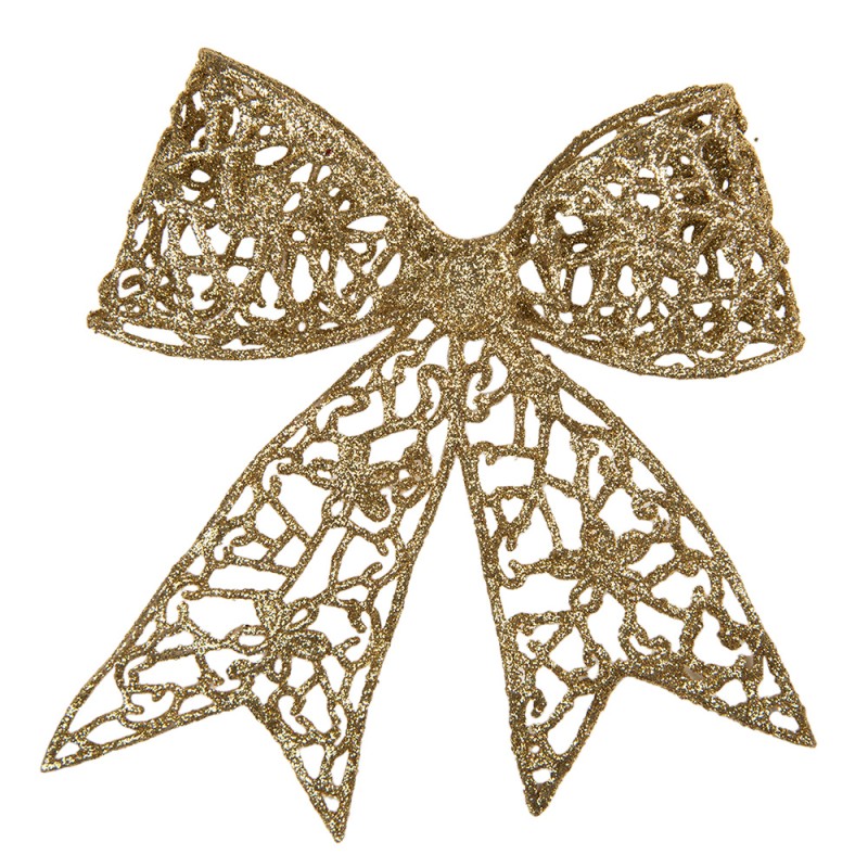Clayre & Eef Dekoration Schleife 18x2x16 cm Goldfarbig Kunststoff