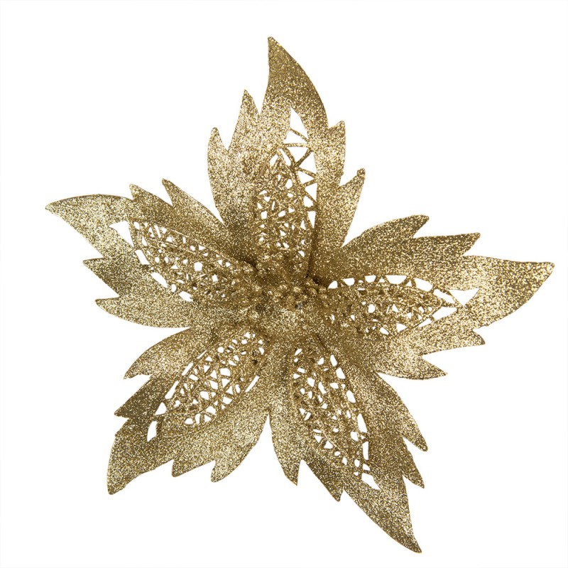 Clayre & Eef Fiore artificiale Stella di Natale Ø 23x5 cm Color oro Plastica