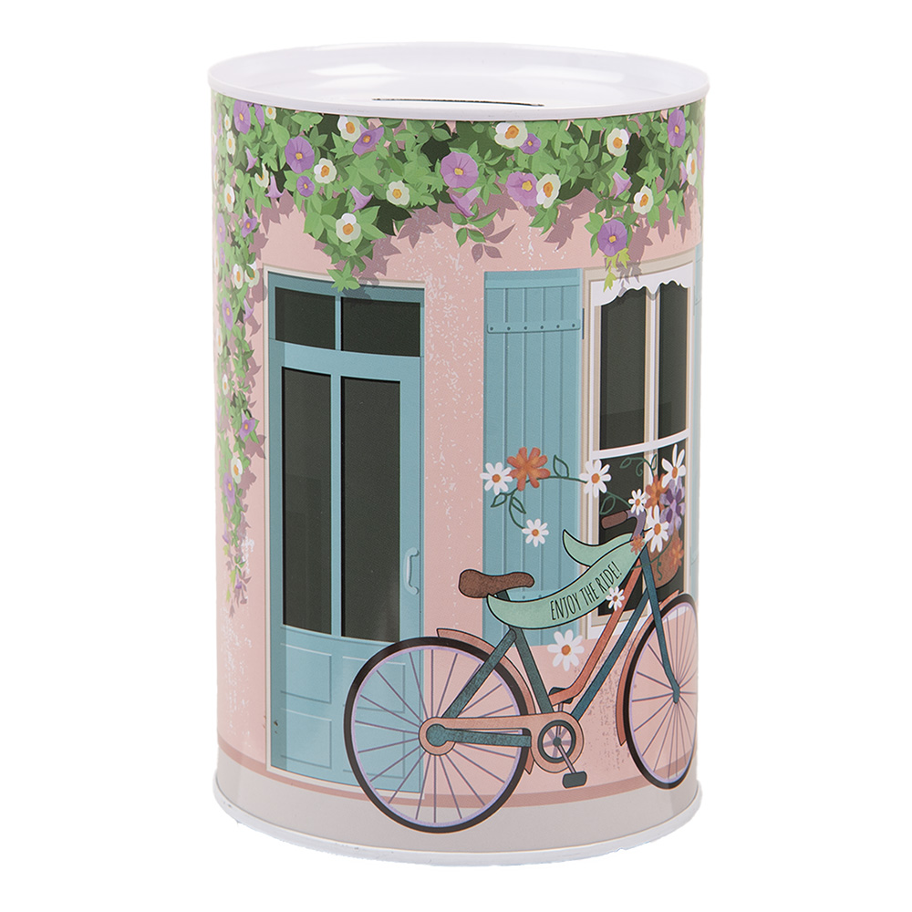 Clayre&Eef SpaarpotØ 10x15 cm Roze Metaal Fiets afbeelding