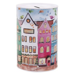 Clayre & Eef Money Box Ø 10x15 cm Pink Metal Houses