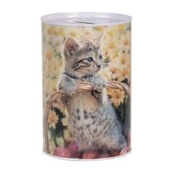 Clayre & Eef Salvadanaio Ø 10x15 cm Beige Metallo Gatto