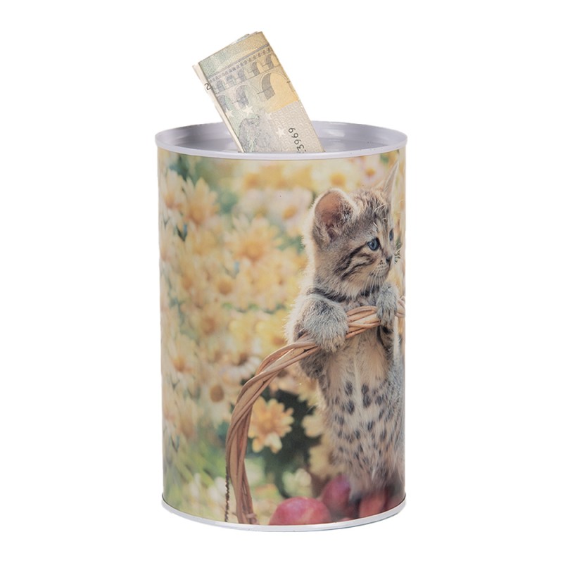 Clayre & Eef Money Box Ø 10x15 cm Beige Metal Cat