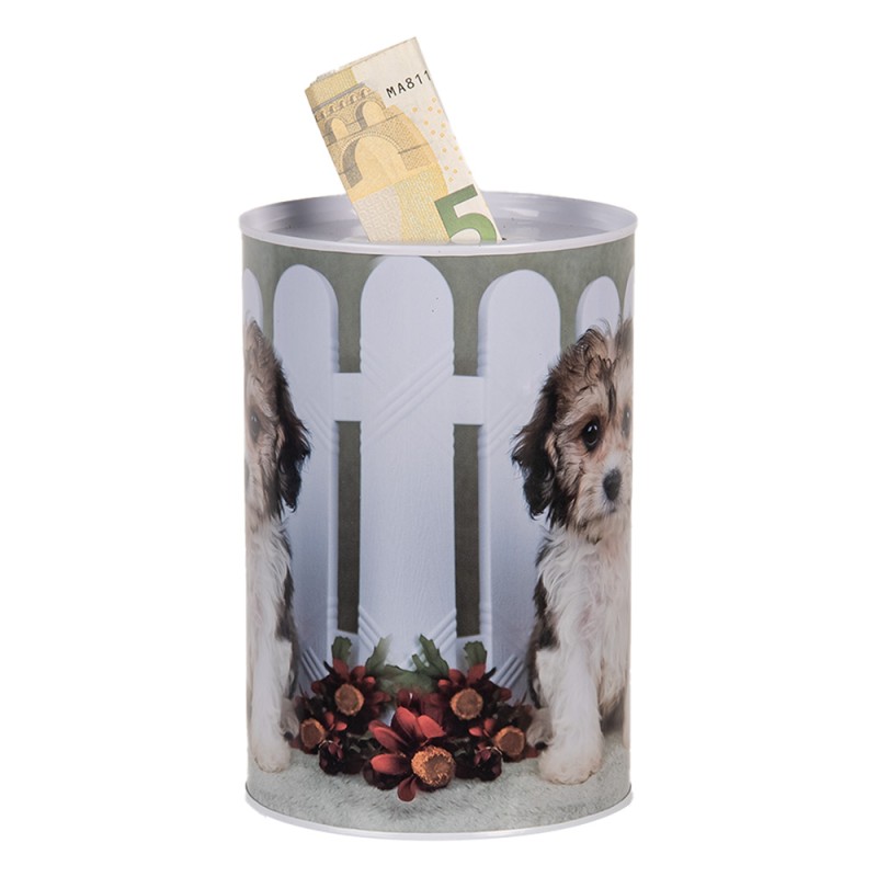 Clayre & Eef Tirelire Ø 10x15 cm Blanc Métal Chien