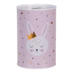 Clayre & Eef Spaarpot Ø 10x15 cm Roze Metaal Konijn