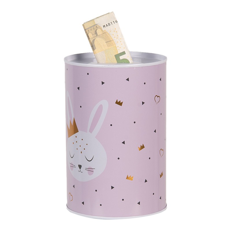Clayre & Eef Spaarpot Ø 10x15 cm Roze Metaal Konijn